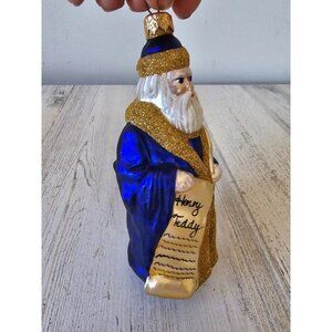 Patricia breen Santa making his list Henry Teddy list gold blue ornament Xmas tr